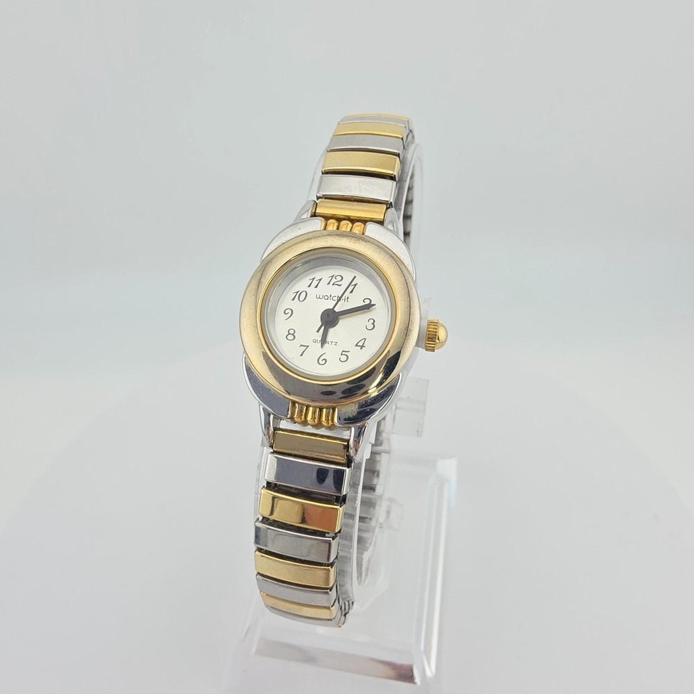 Vintage WATCH IT Ladies Watch MLN 3005 Stretch Band Silver & Gold Plate 7"